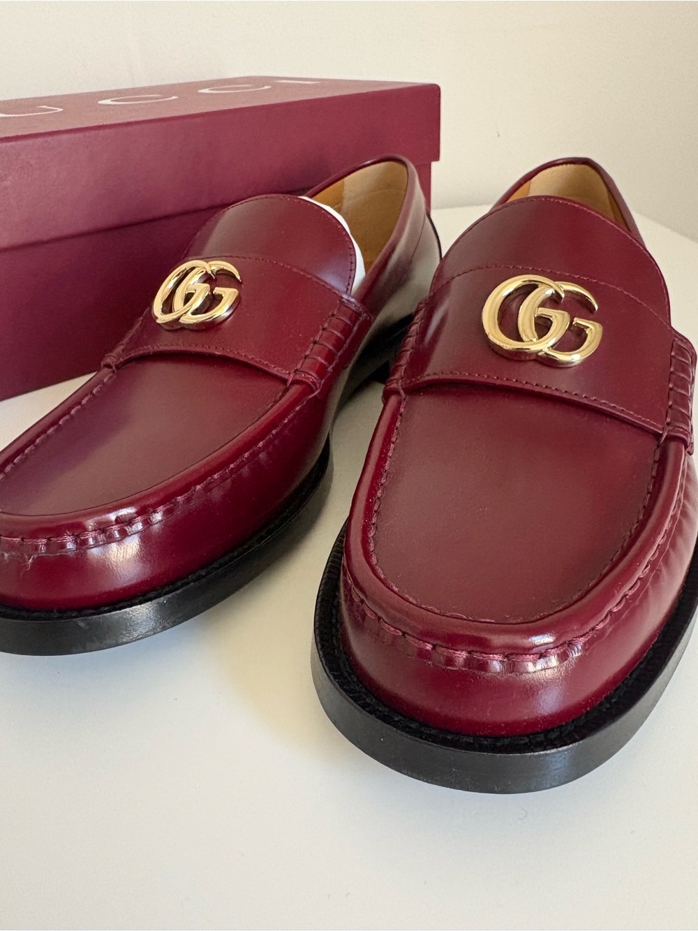 GUCCI Women’s Burgundy Leather Loafers NEW Size 40 / US 10 - Picture 3 of 11